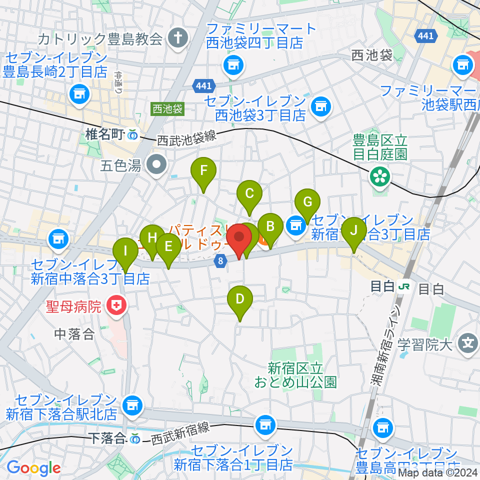 スタジオアルル・スタジオ銀河周辺のカフェ一覧地図