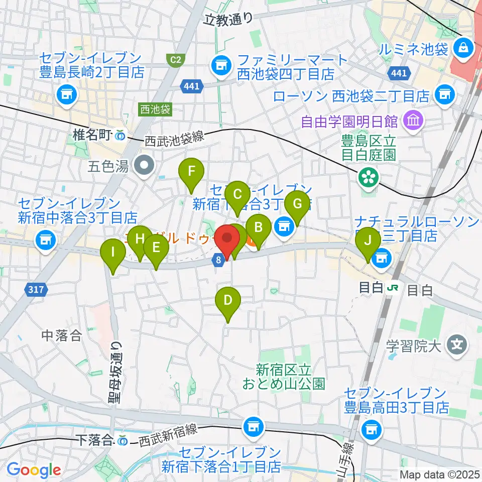 スタジオアルル・スタジオ銀河周辺のカフェ一覧地図