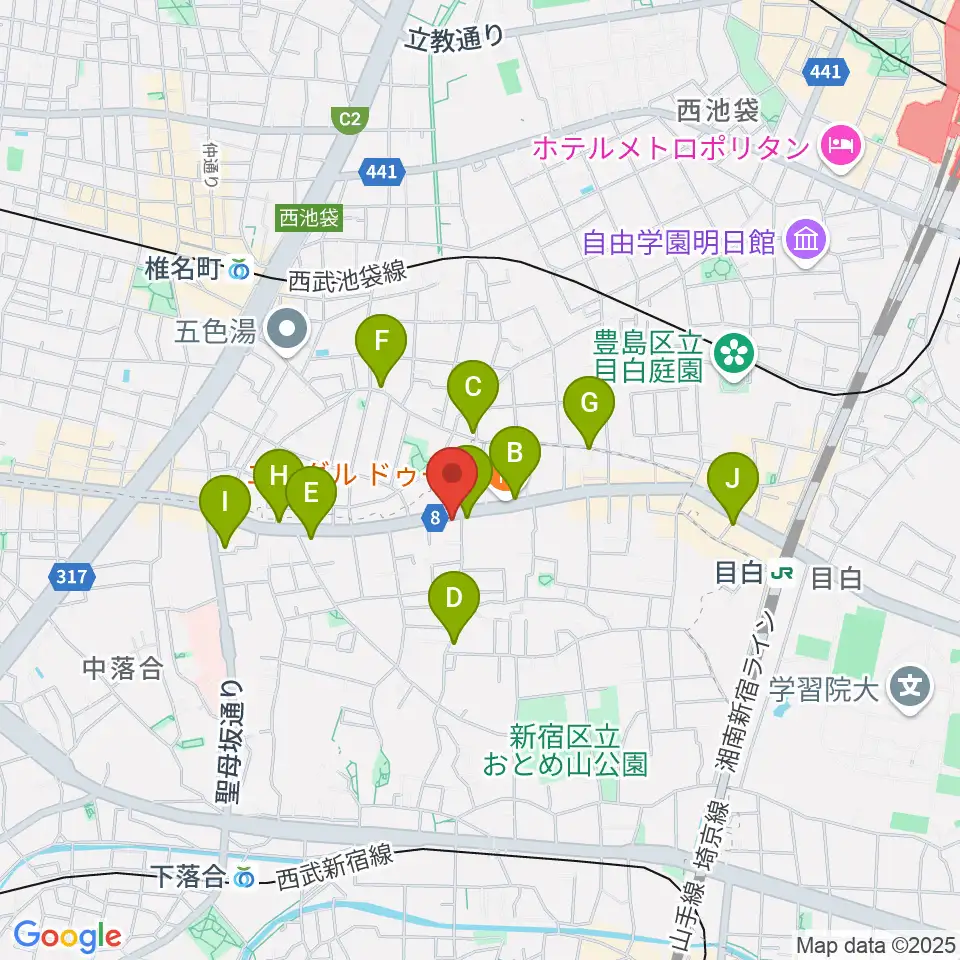 スタジオアルル・スタジオ銀河周辺のカフェ一覧地図