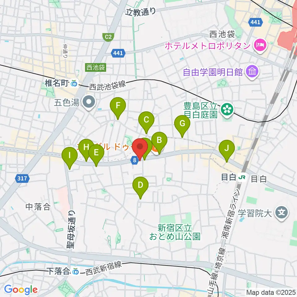 スタジオアルル・スタジオ銀河周辺のカフェ一覧地図