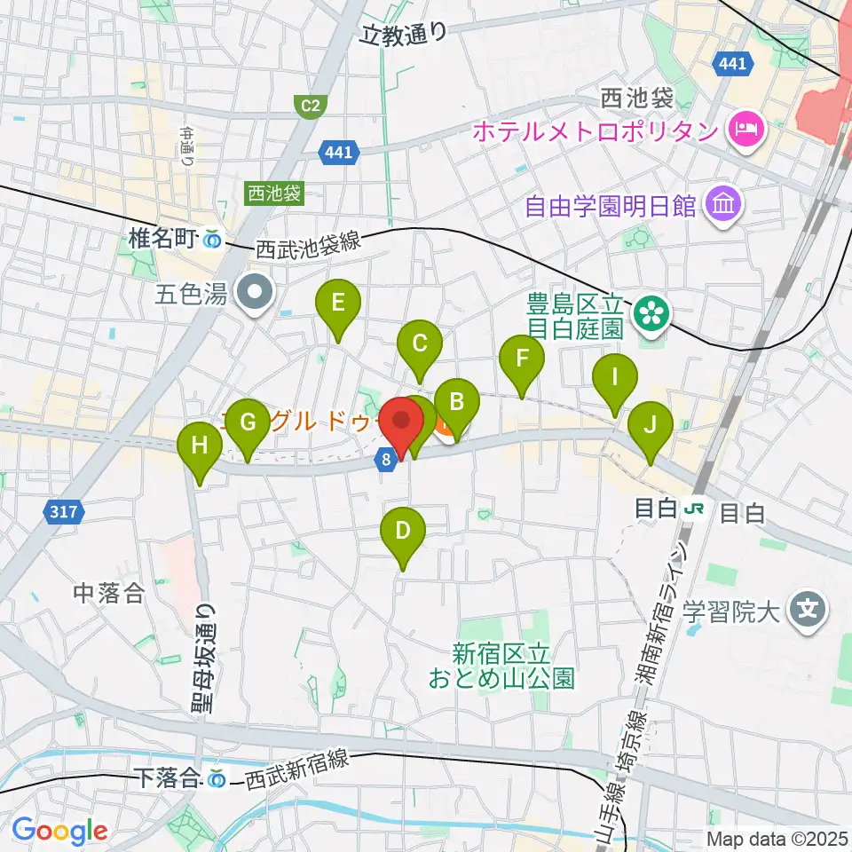 スタジオアルル・スタジオ銀河周辺のカフェ一覧地図