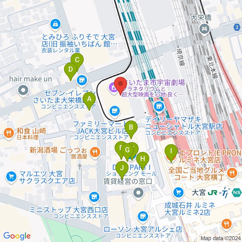 さいたま市宇宙劇場周辺のカフェ一覧地図