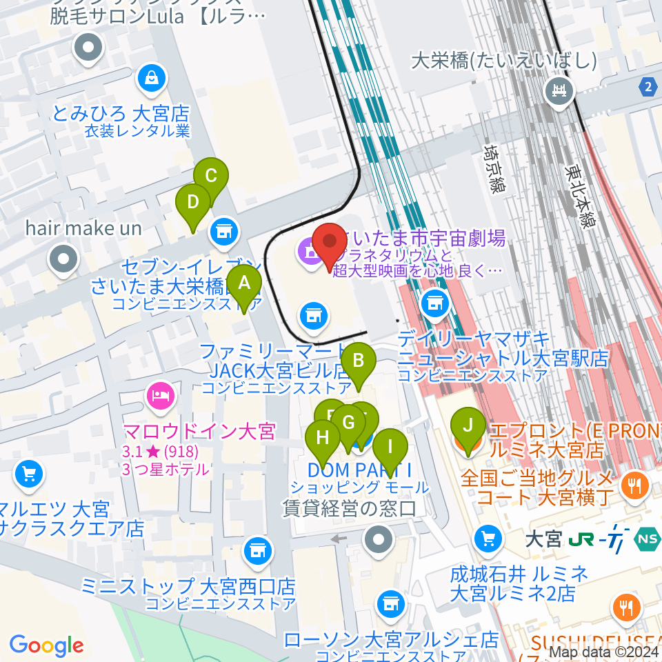 さいたま市宇宙劇場周辺のカフェ一覧地図