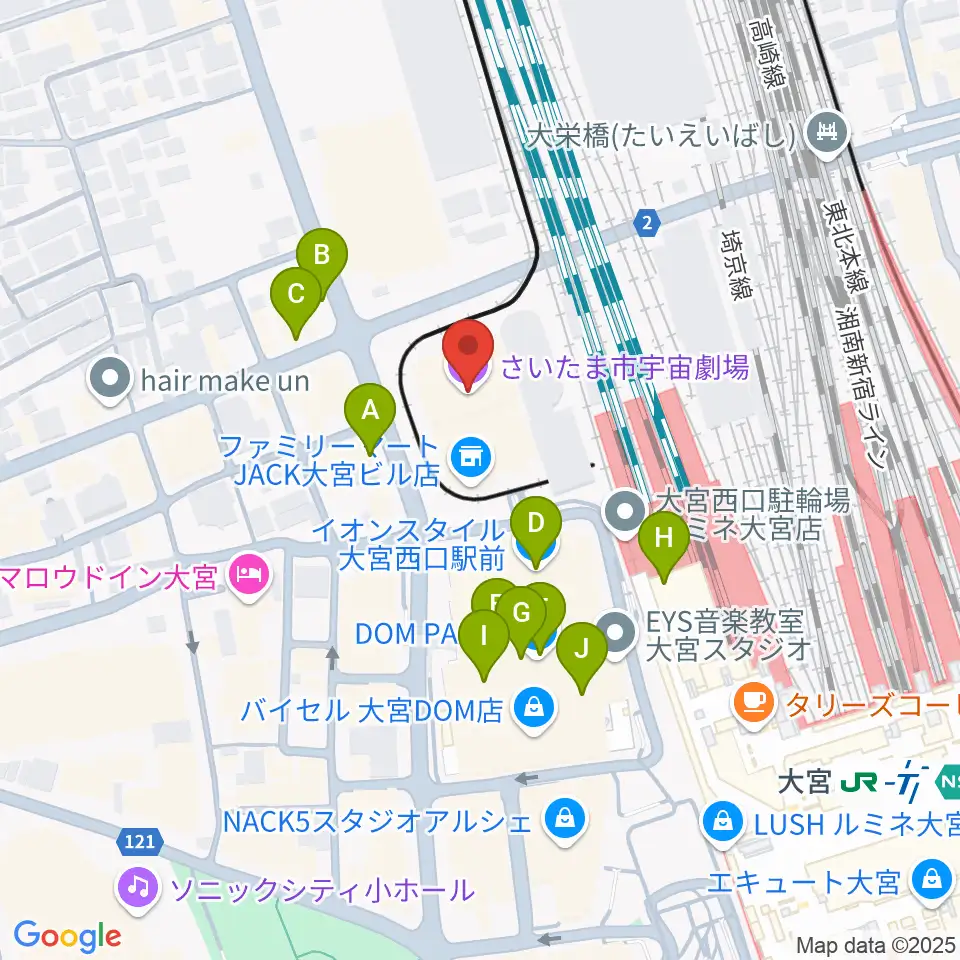 さいたま市宇宙劇場周辺のカフェ一覧地図