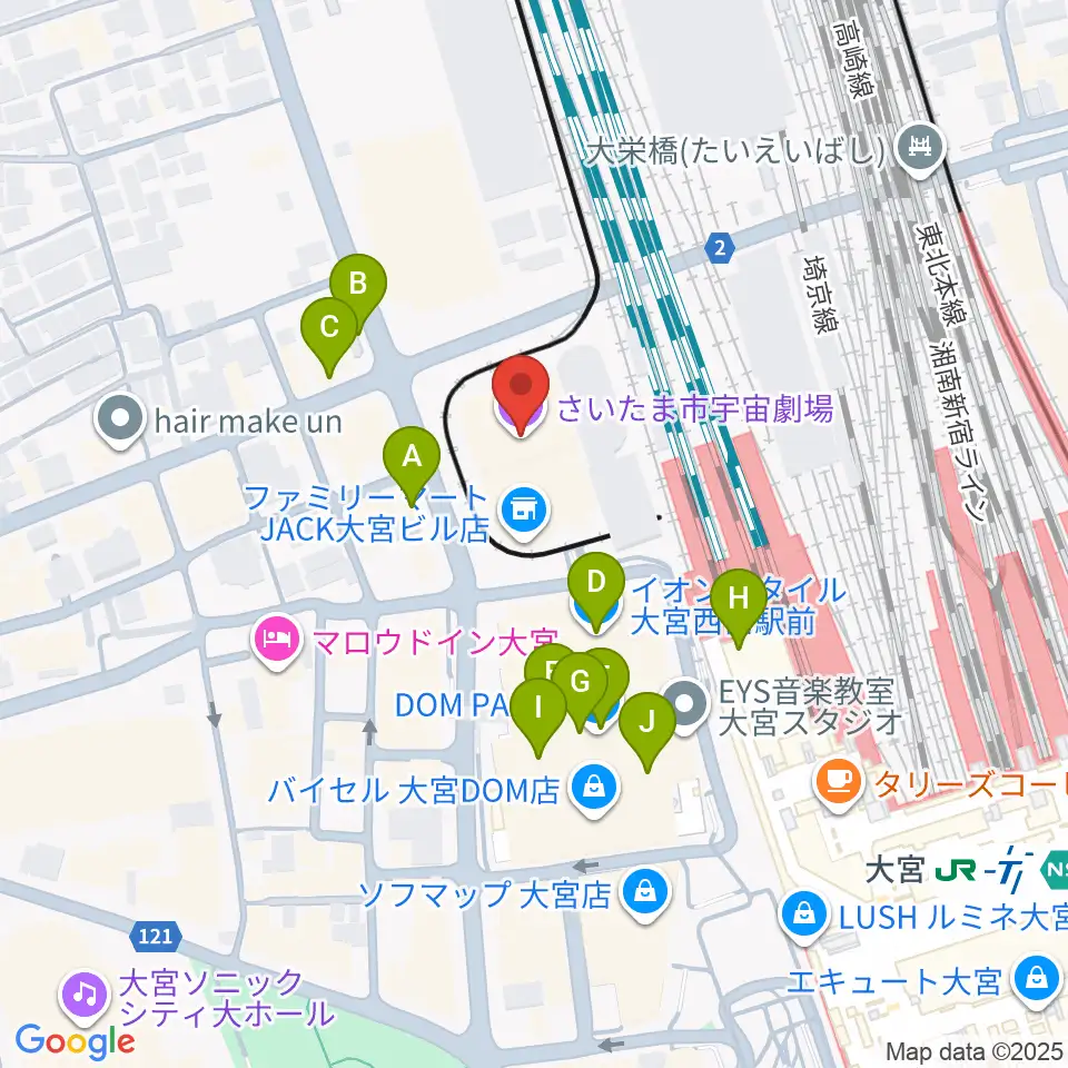 さいたま市宇宙劇場周辺のカフェ一覧地図