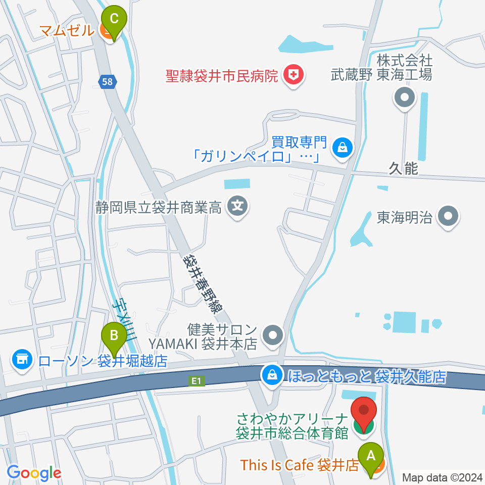 さわやかアリーナ袋井市総合体育館周辺のカフェ一覧地図