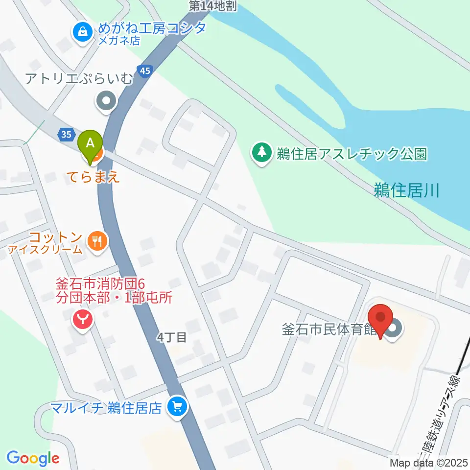 釜石市民体育館周辺のカフェ一覧地図
