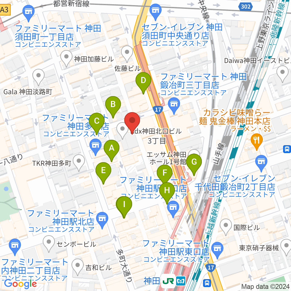 バンブルビースタジオ周辺のカフェ一覧地図