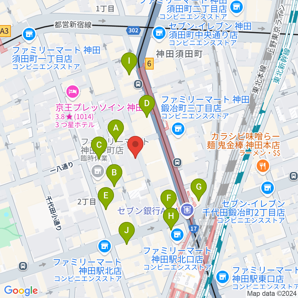 バンブルビースタジオ周辺のカフェ一覧地図