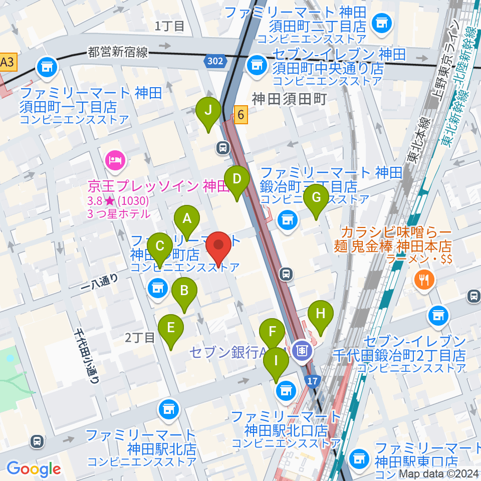 バンブルビースタジオ周辺のカフェ一覧地図