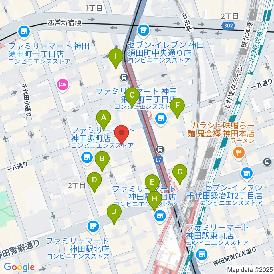 バンブルビースタジオ周辺のカフェ一覧地図
