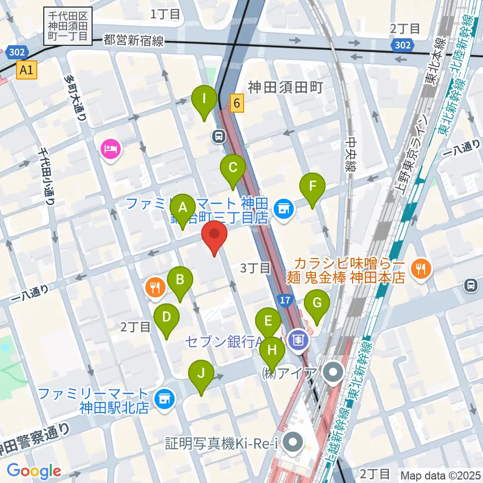 バンブルビースタジオ周辺のカフェ一覧地図