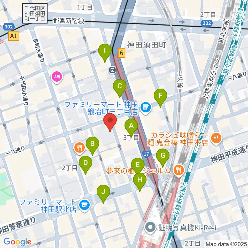 バンブルビースタジオ周辺のカフェ一覧地図