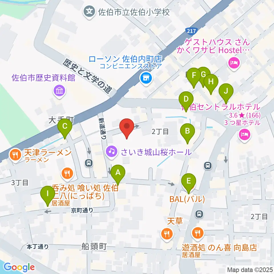 さいき城山桜ホール周辺のカフェ一覧地図