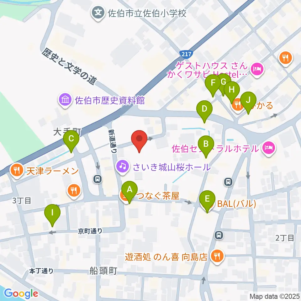 さいき城山桜ホール周辺のカフェ一覧地図