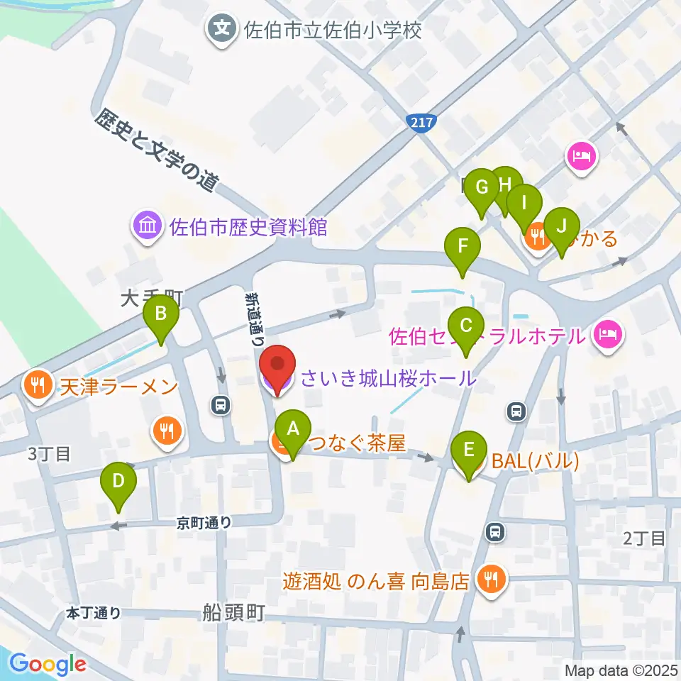 さいき城山桜ホール周辺のカフェ一覧地図