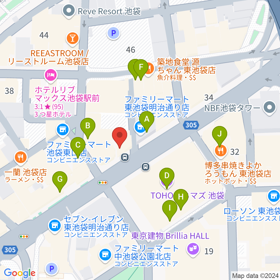 ベースハウスイケベ池袋周辺のカフェ一覧地図