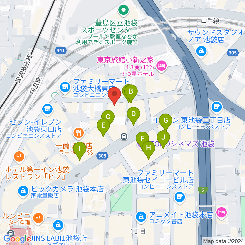 イケベ ユーズド ギターズGET周辺のカフェ一覧地図