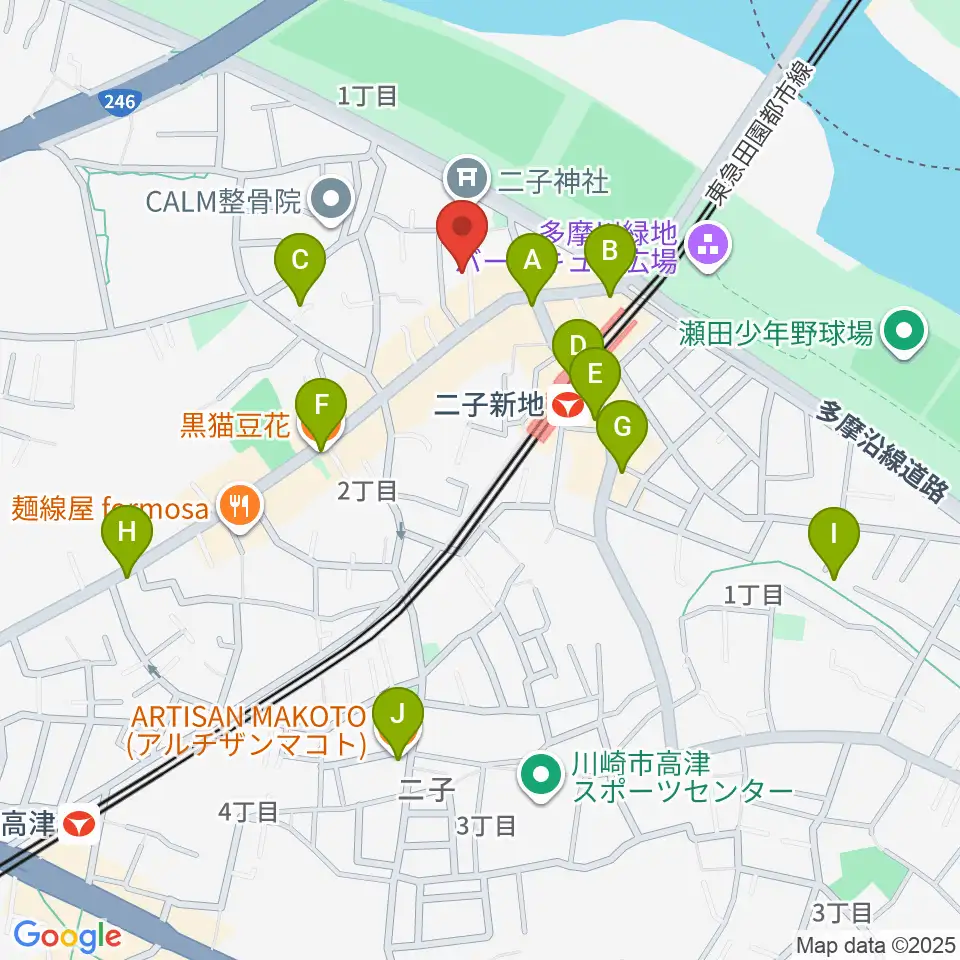 ふたこ音楽館周辺のカフェ一覧地図