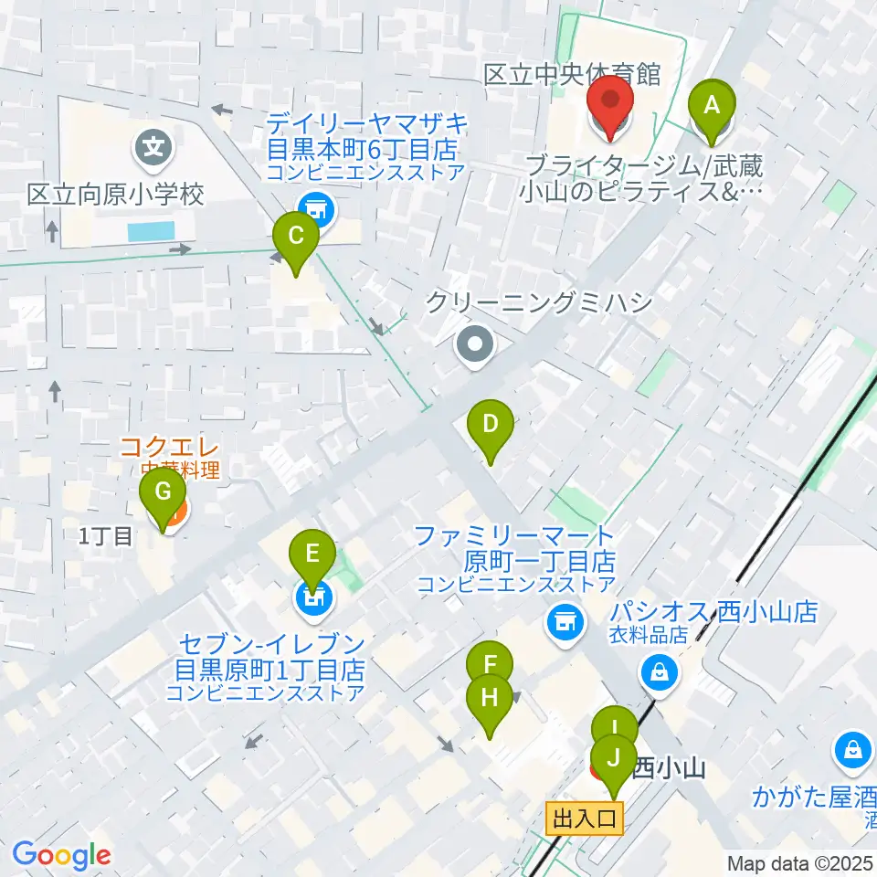 目黒区立中央体育館周辺のカフェ一覧地図