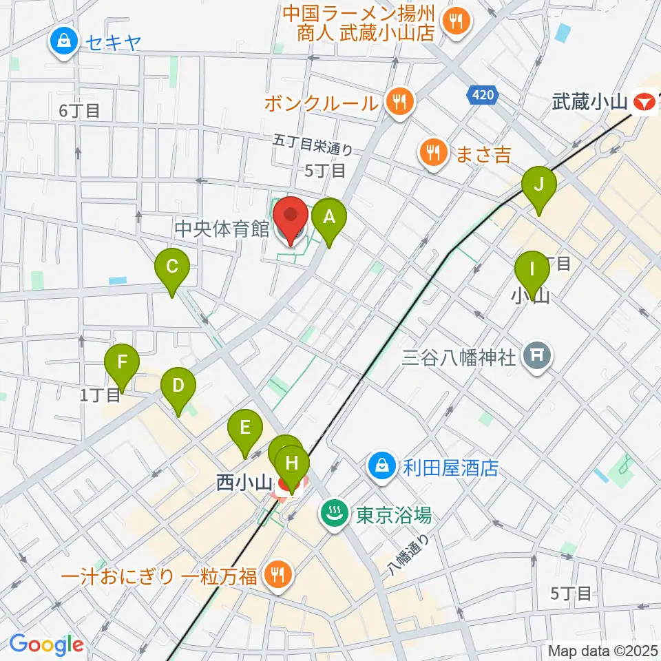 目黒区立中央体育館周辺のカフェ一覧地図