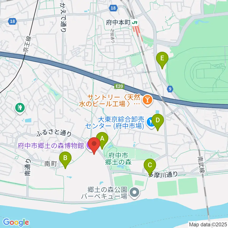 府中市郷土の森博物館周辺のカフェ一覧地図