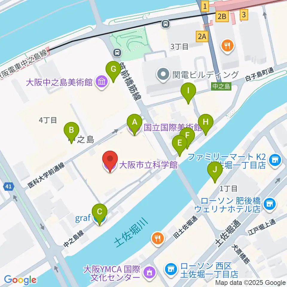 大阪市立科学館周辺のカフェ一覧地図