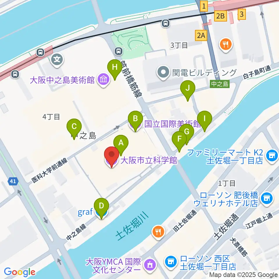 大阪市立科学館周辺のカフェ一覧地図