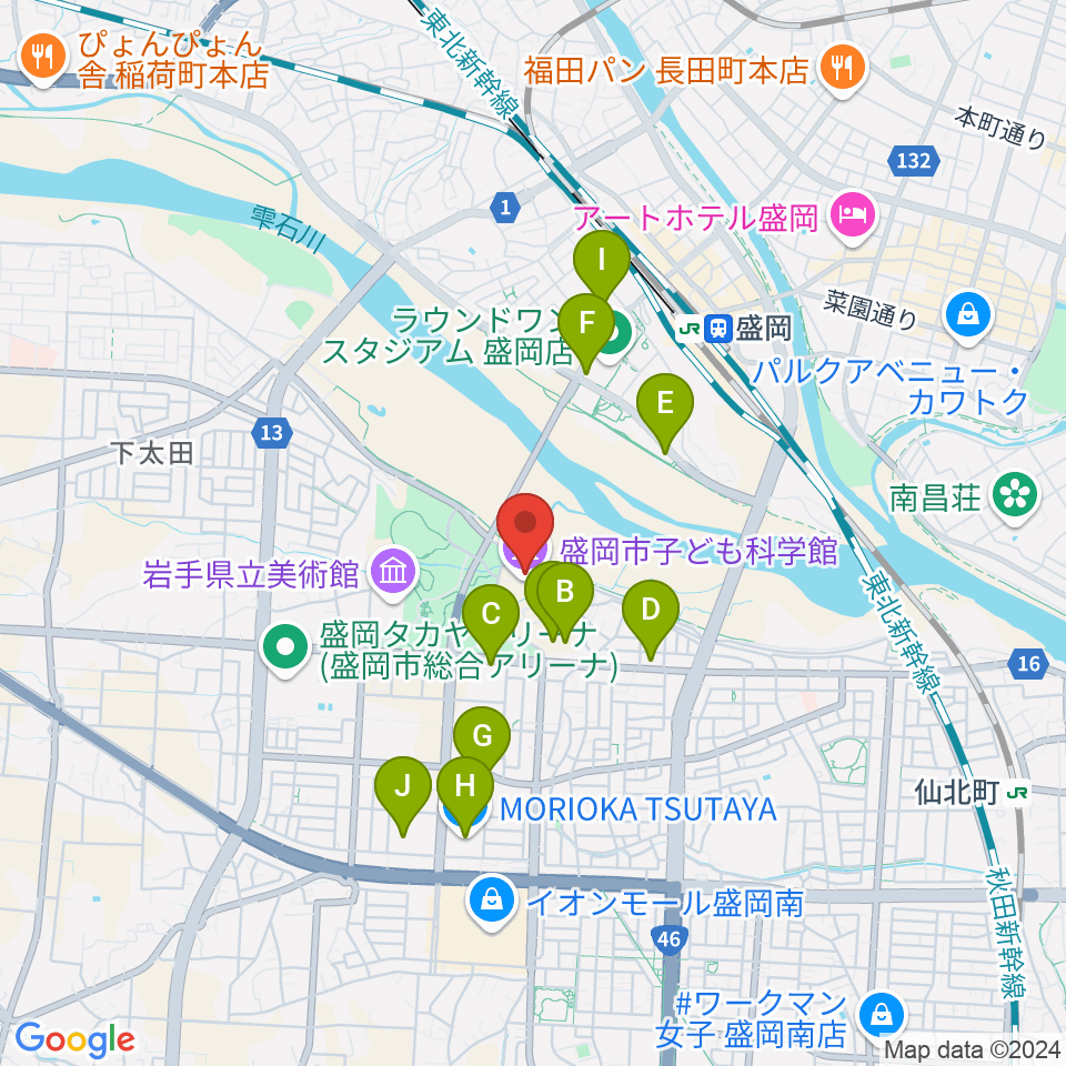 盛岡市子ども科学館周辺のカフェ一覧地図