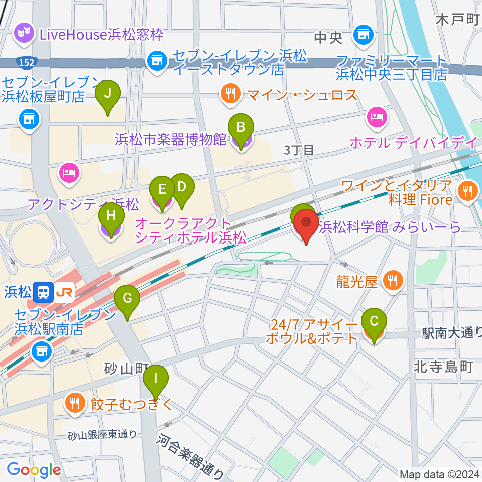 浜松科学館周辺のカフェ一覧地図