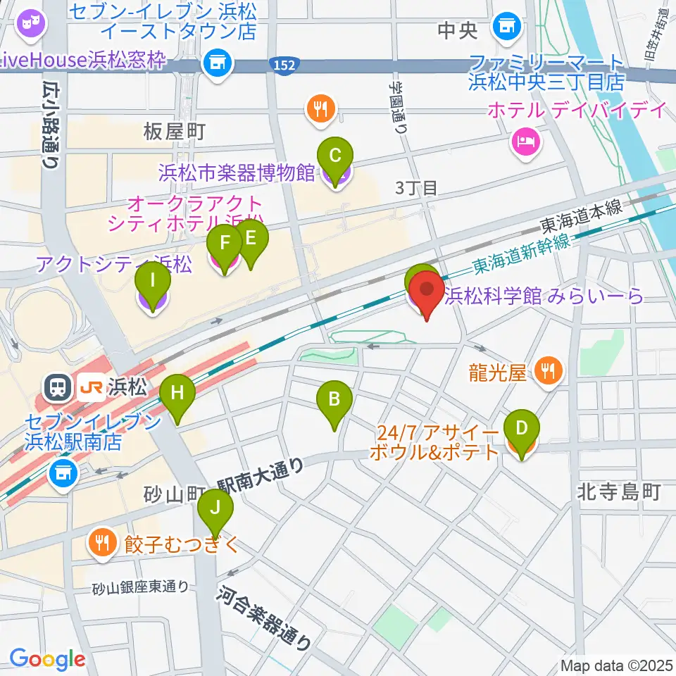 浜松科学館周辺のカフェ一覧地図