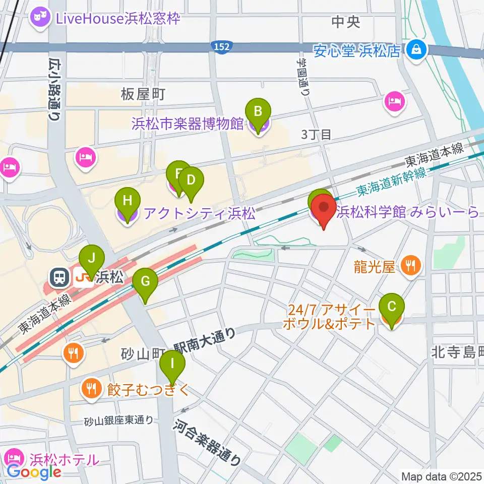 浜松科学館周辺のカフェ一覧地図