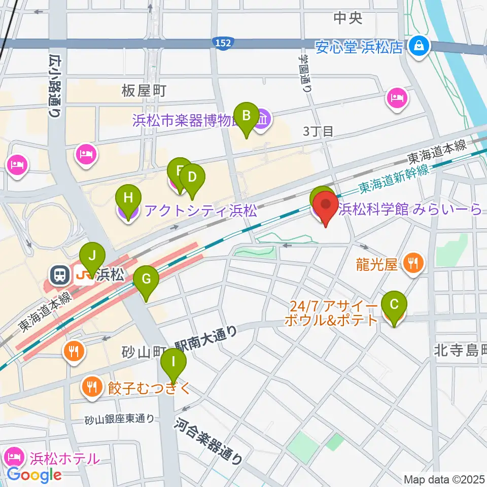 浜松科学館周辺のカフェ一覧地図