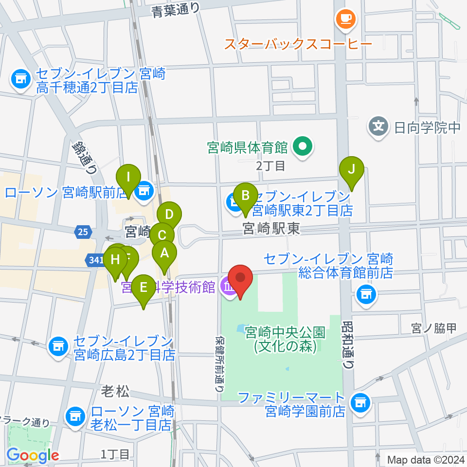 宮崎科学技術館周辺のカフェ一覧地図