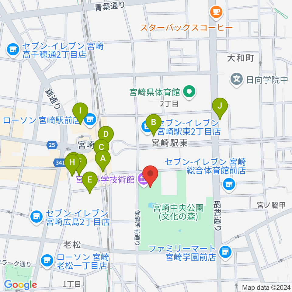 宮崎科学技術館周辺のカフェ一覧地図