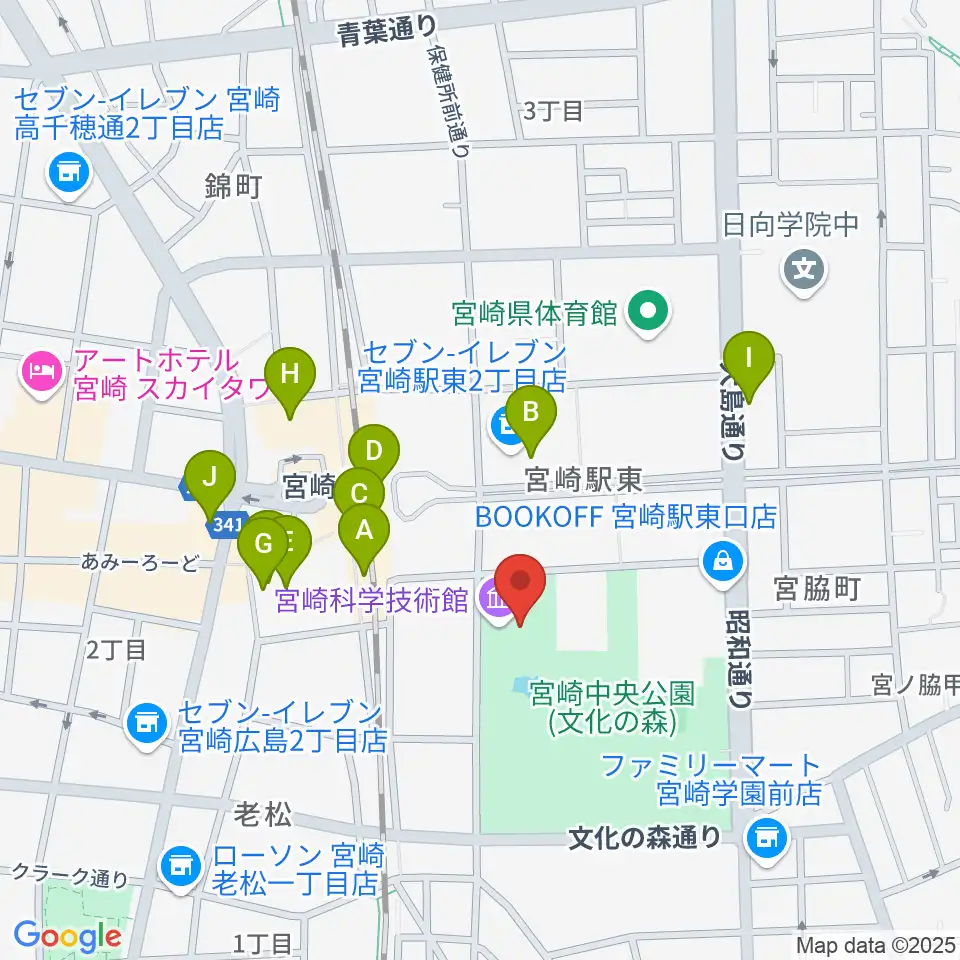 宮崎科学技術館周辺のカフェ一覧地図