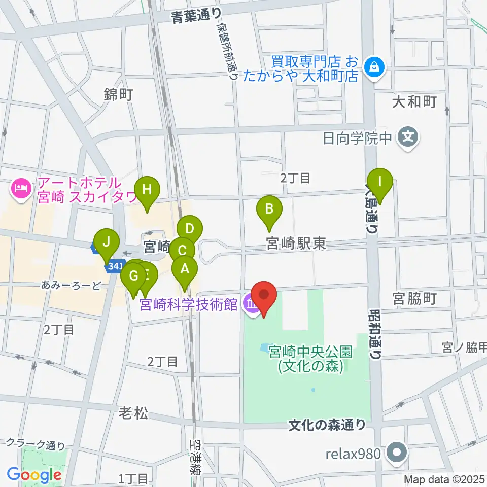 宮崎科学技術館周辺のカフェ一覧地図