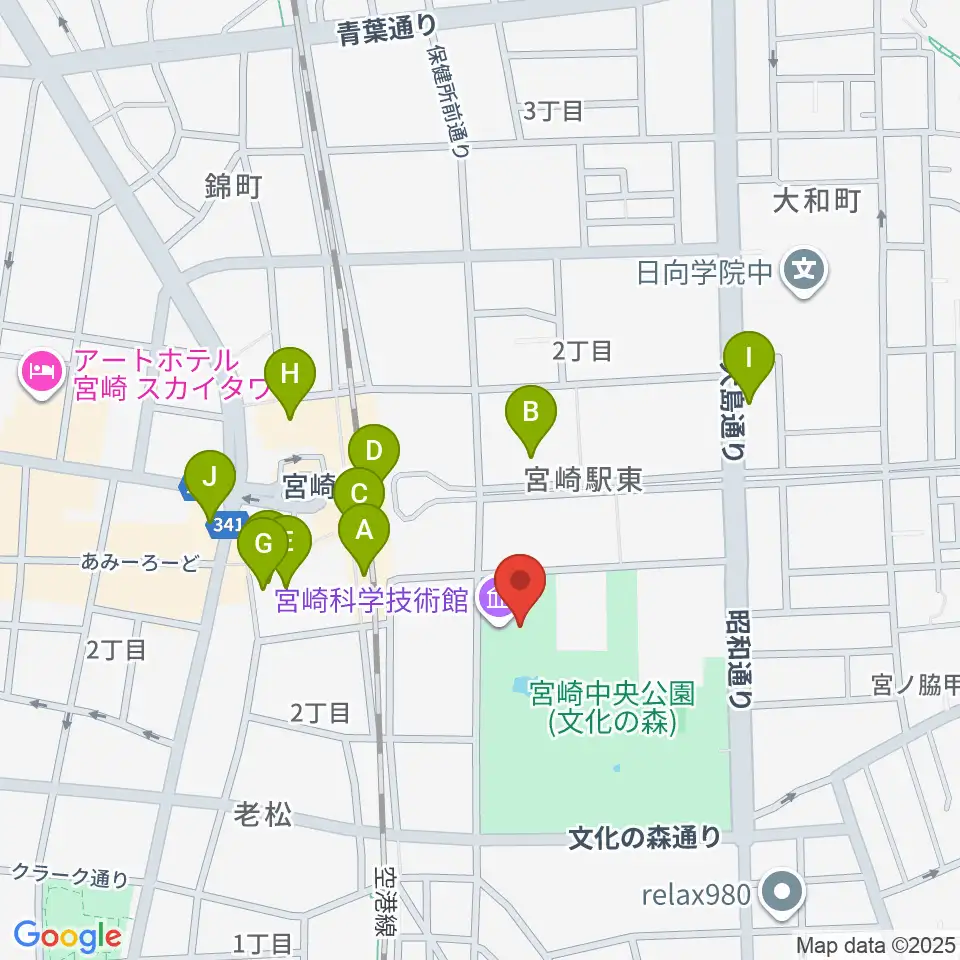 宮崎科学技術館周辺のカフェ一覧地図