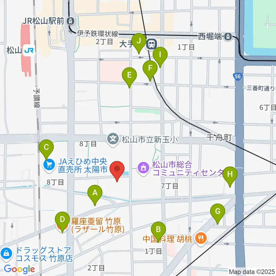松山コスモシアター周辺のカフェ一覧地図