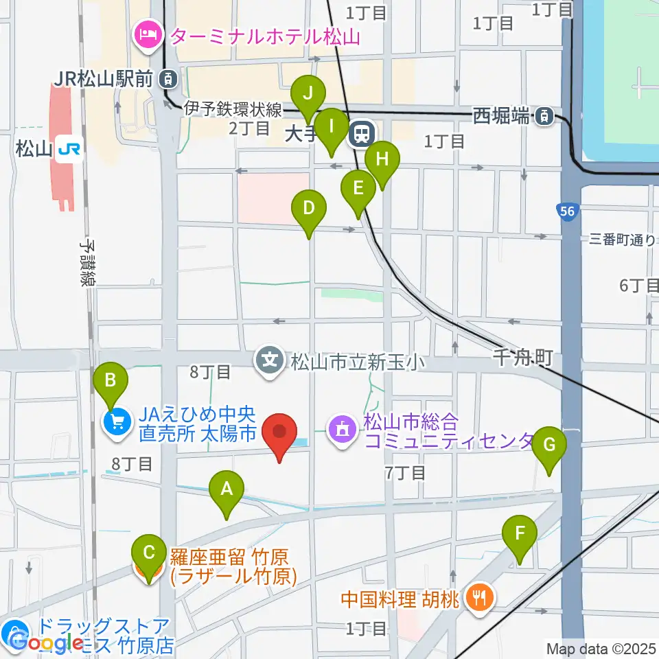 松山コスモシアター周辺のカフェ一覧地図