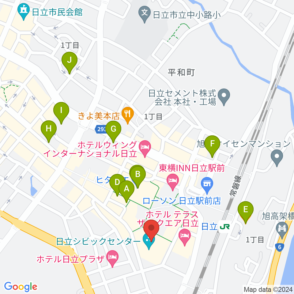 日立シビックセンター天球劇場周辺のカフェ一覧地図