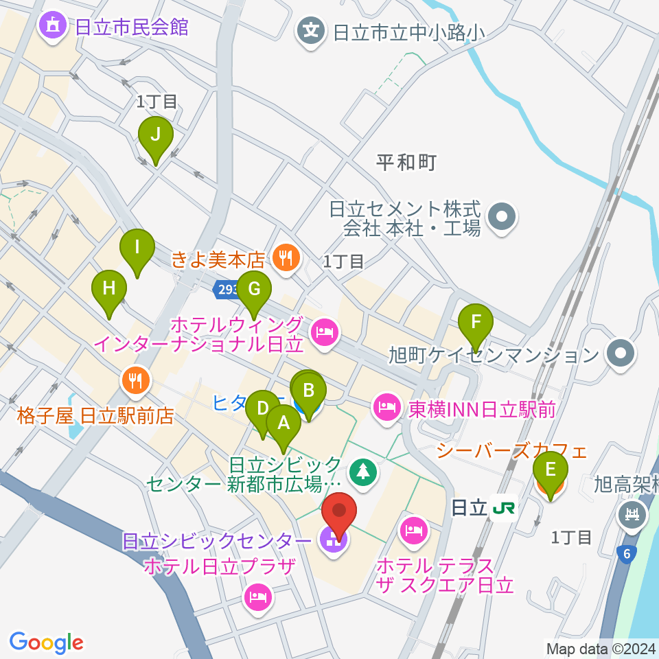 日立シビックセンター天球劇場周辺のカフェ一覧地図