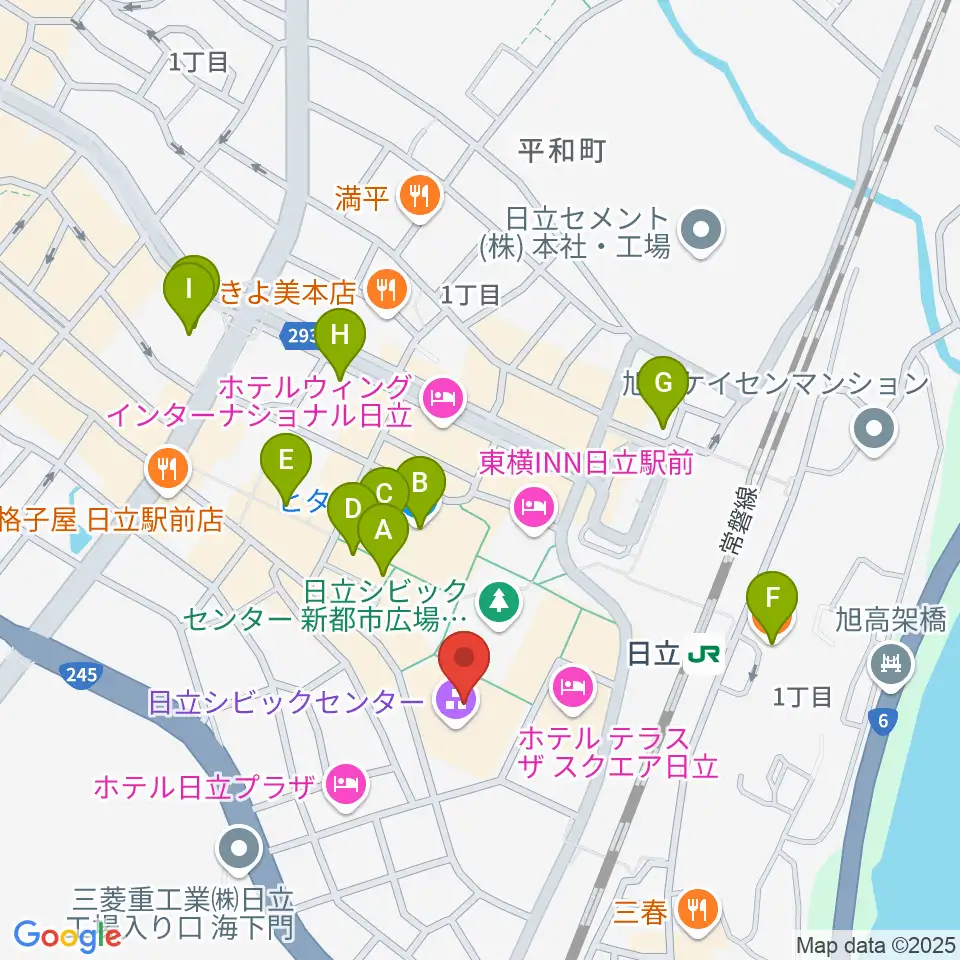 日立シビックセンター天球劇場周辺のカフェ一覧地図
