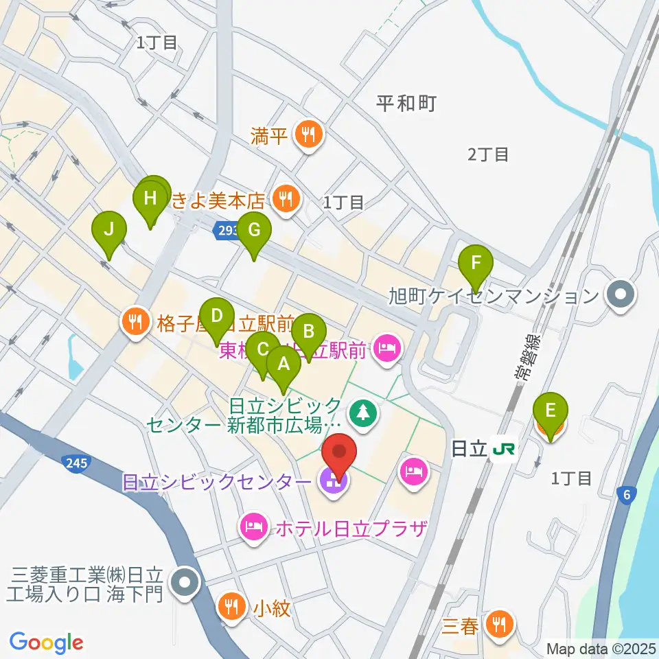 日立シビックセンター天球劇場周辺のカフェ一覧地図