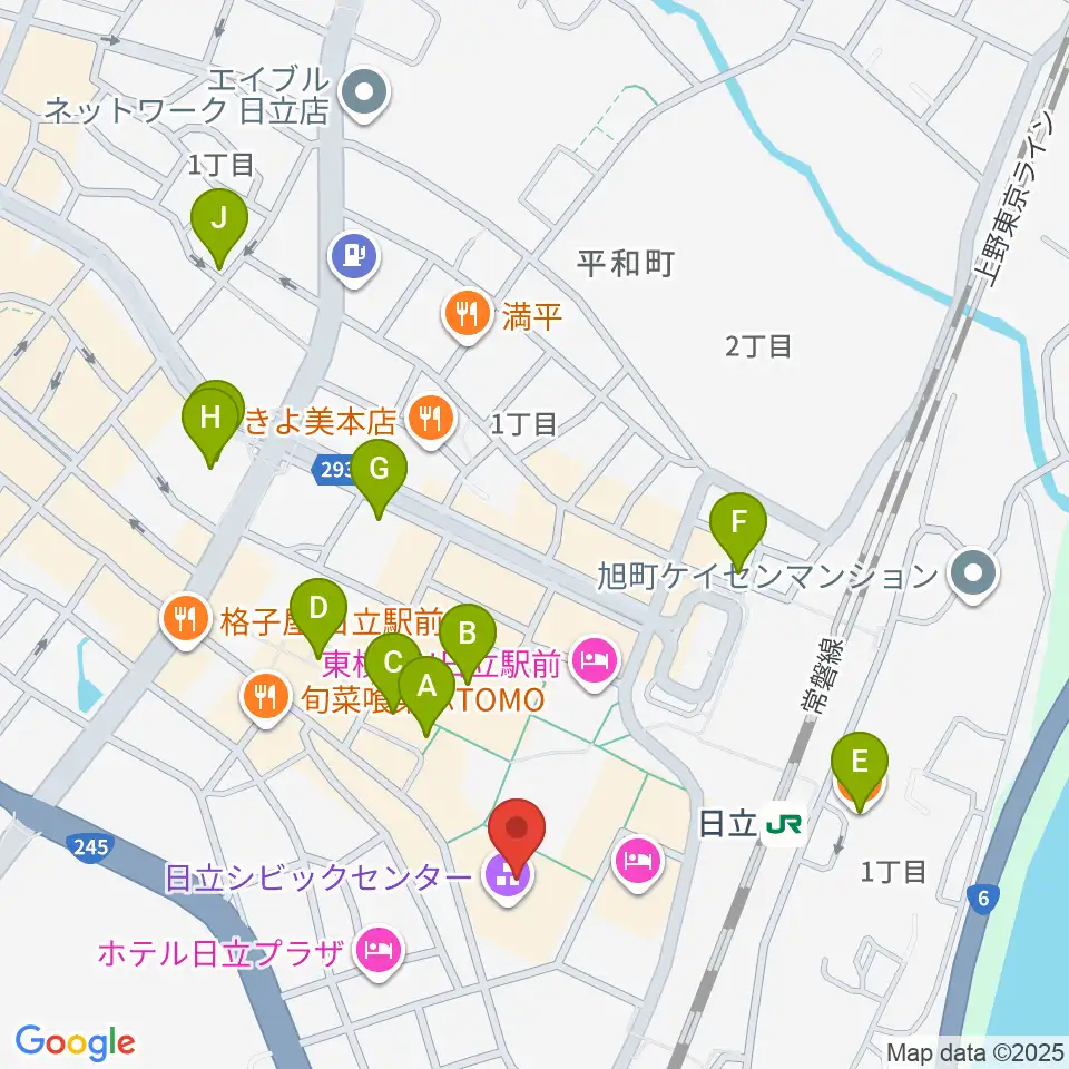 日立シビックセンター天球劇場周辺のカフェ一覧地図