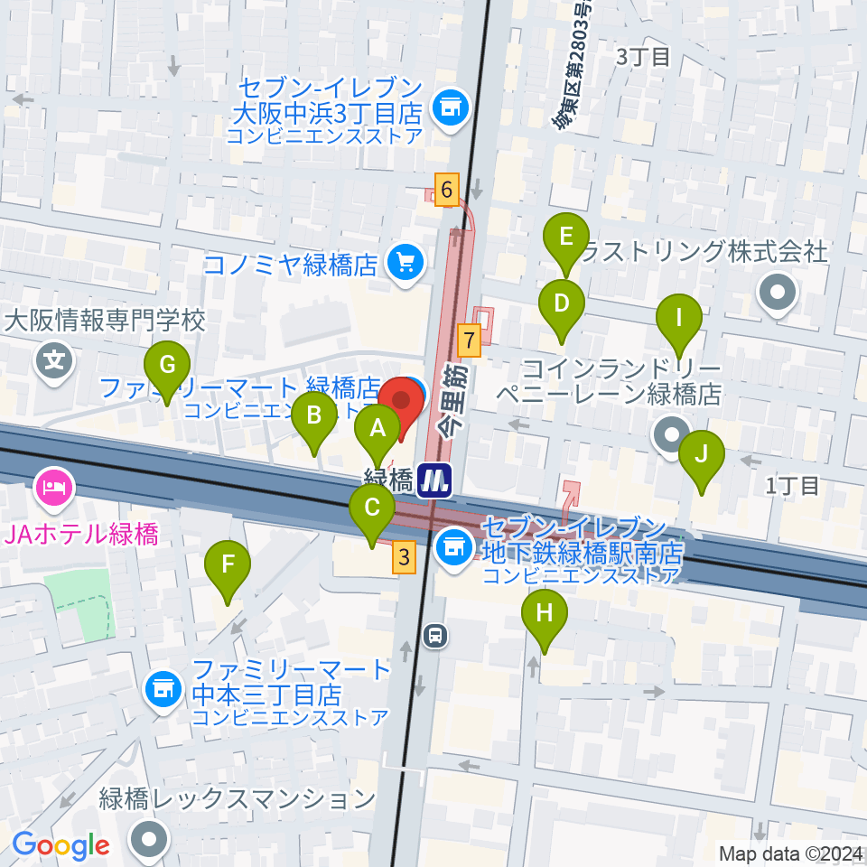 緑橋 戦国大統領周辺のカフェ一覧地図