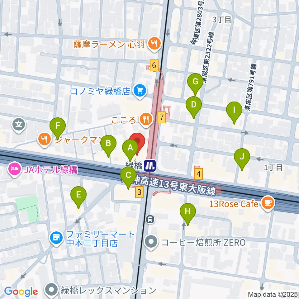 大阪緑橋 戦国大統領周辺のカフェ一覧地図