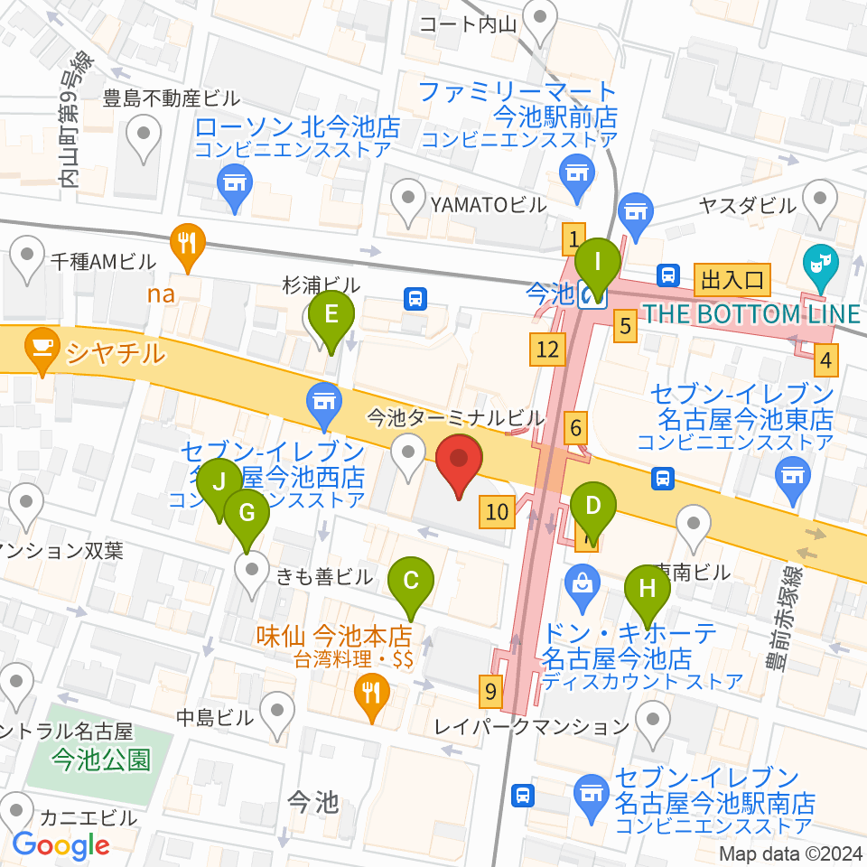 今池ガスホール周辺のカフェ一覧地図