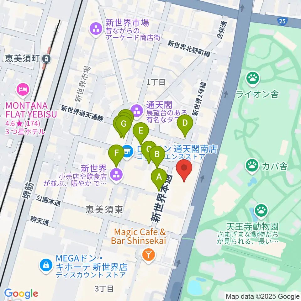 新世界ZAZA周辺のカフェ一覧地図