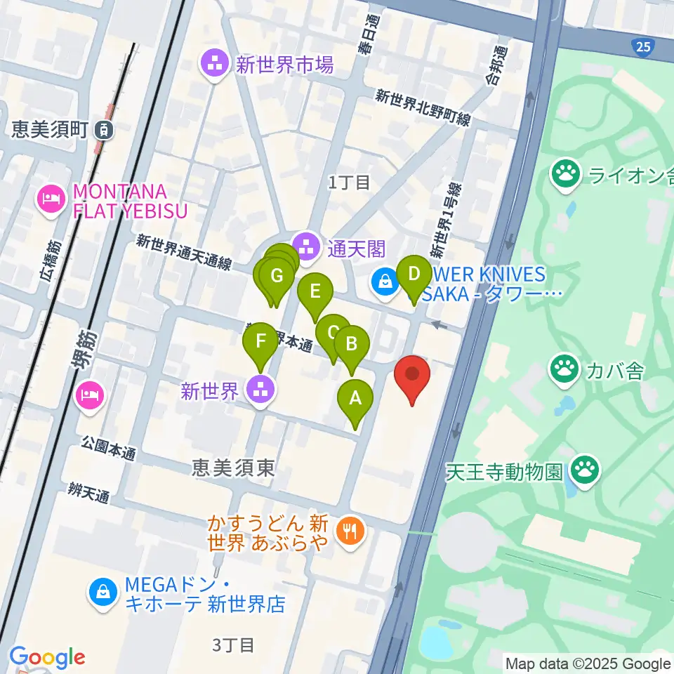 新世界ZAZA周辺のカフェ一覧地図
